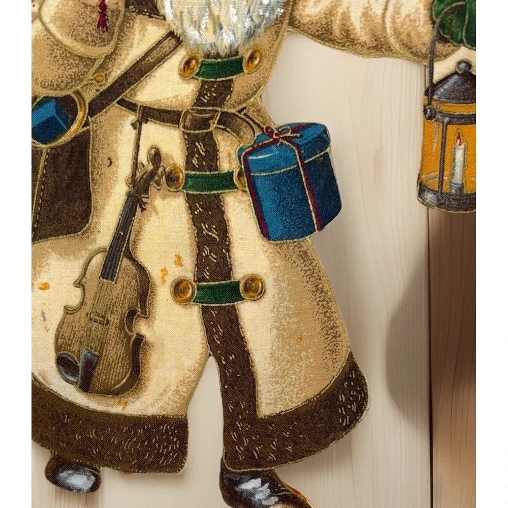 Slate‎ Wall Hanging Olde Father Christmas Primitive Style Fabric On Slate Vtg